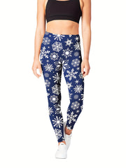 Christmas Snowflake Print Yoga Workout Pants High Stretch Leggings