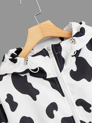 Cow Print Zip Up Hooded Jacket Y2K Coat