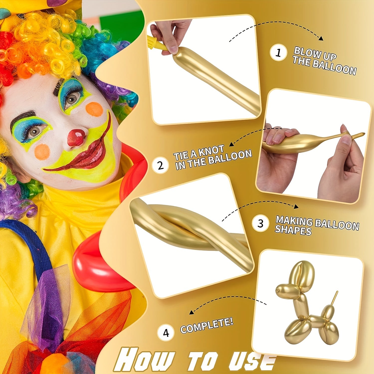 100pcs Metallic Golden Long Balloons For Party