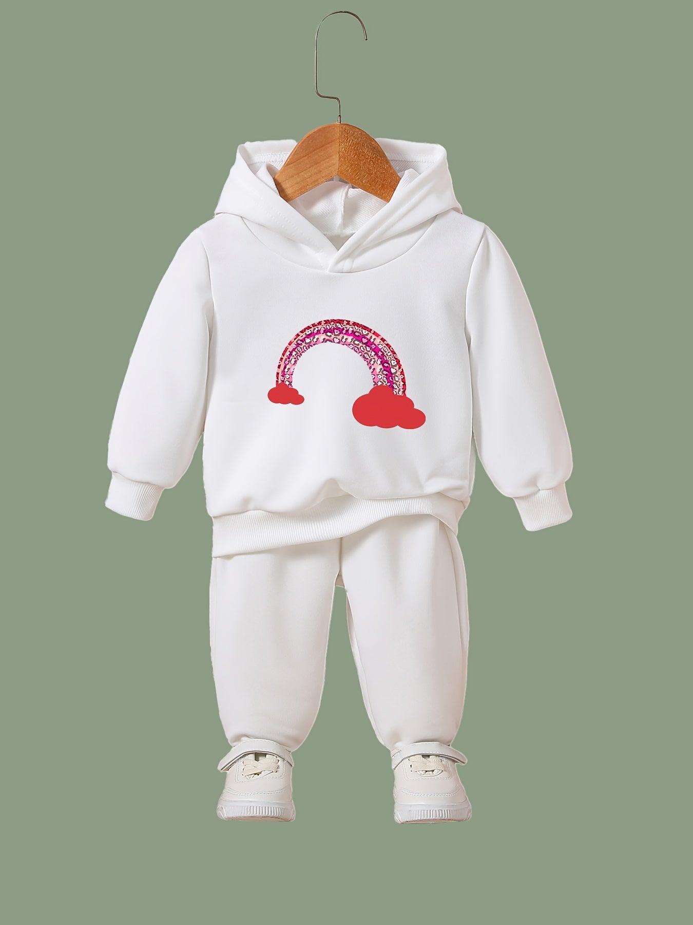 2pcs Sweet Rainbow Graphic Hoodies Pants Set Spring Fall Sports Gift Girls