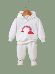 2pcs Sweet Rainbow Graphic Hoodies Pants Set Spring Fall Sports Gift Girls