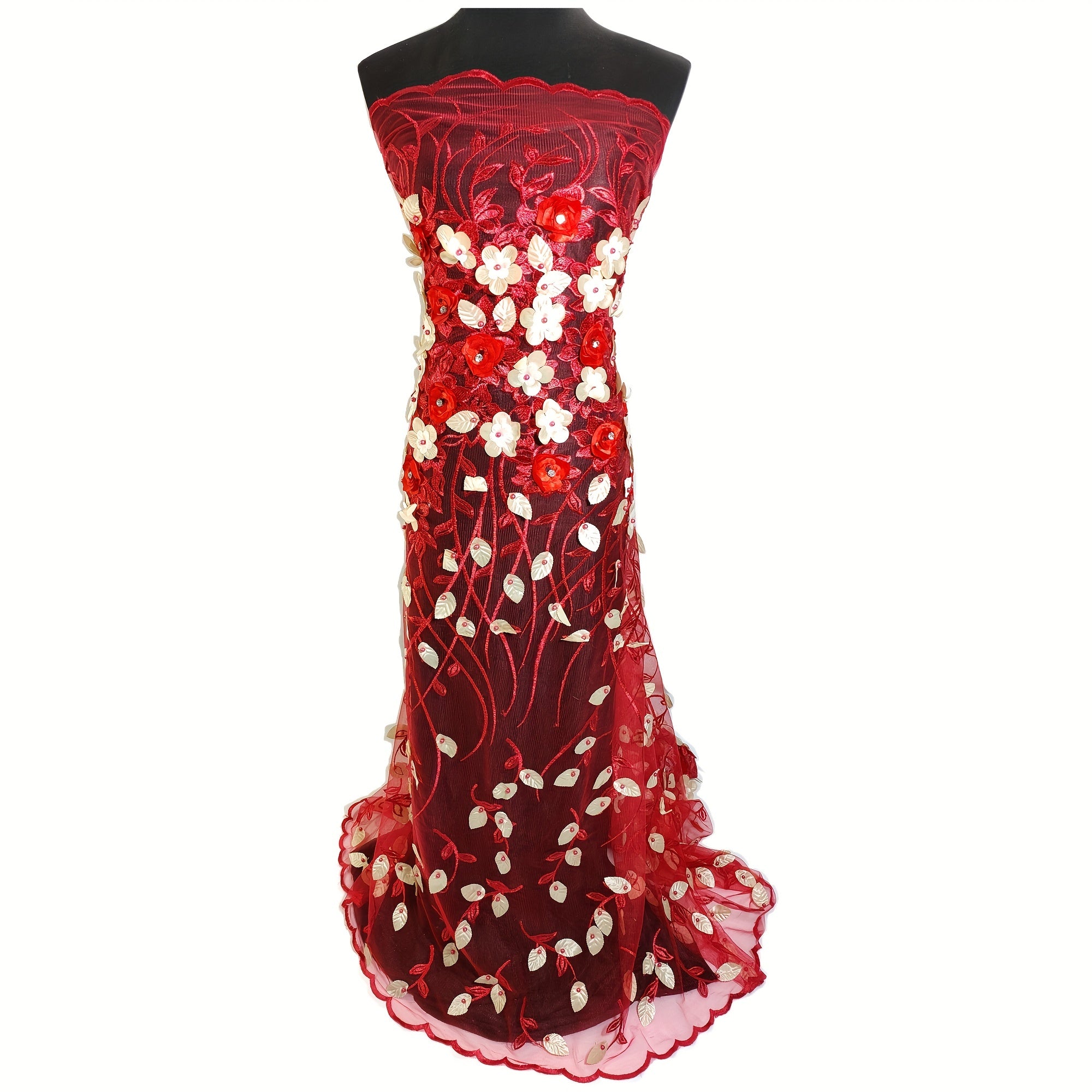 1pc Florals Rhinestones Lace Applique Pearls Embroidery Couture Net Lace Fabrics