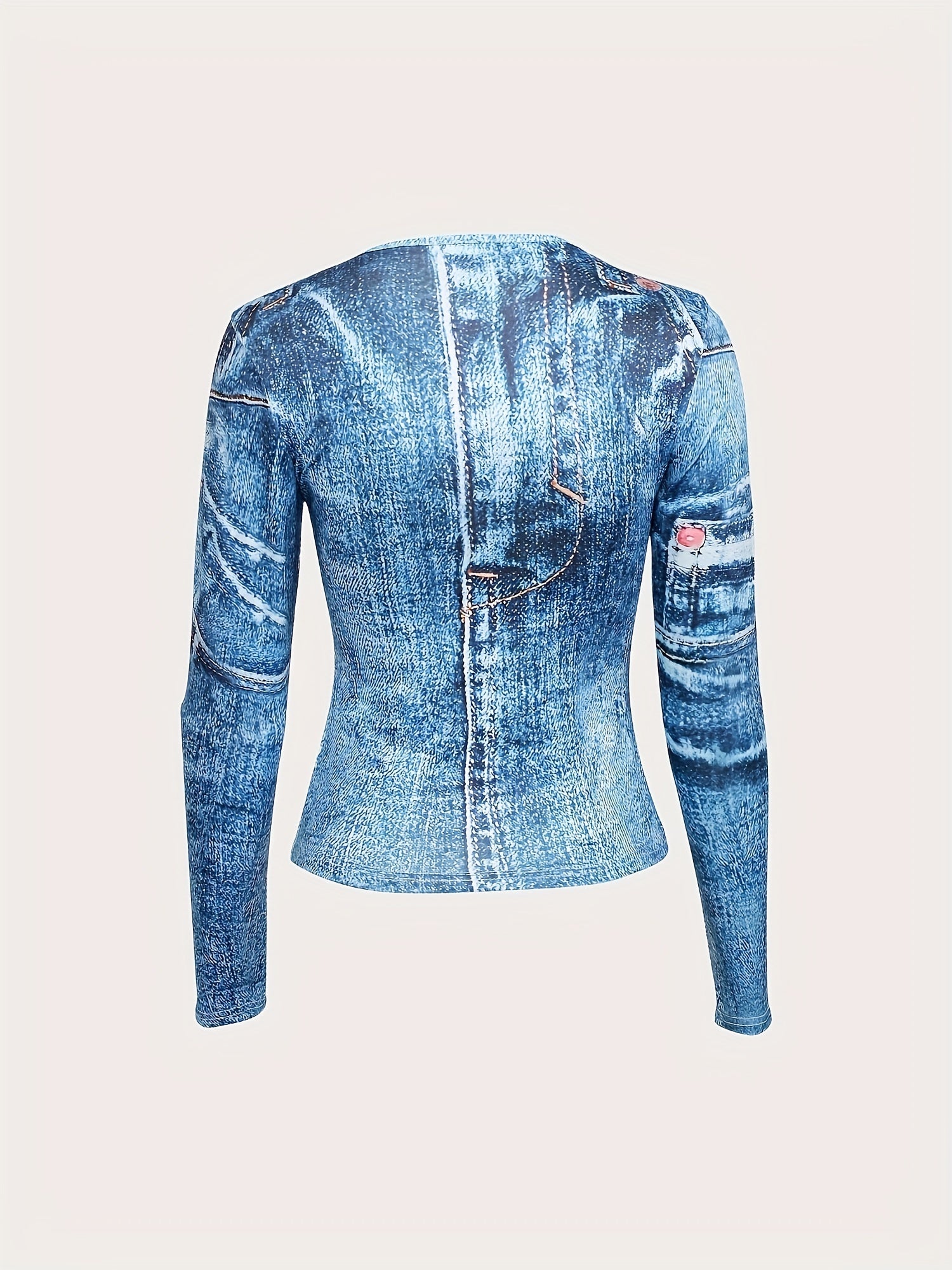 Summer Sexy Jeans Graphic T Shirt Long Sleeve Cropped Denim Sports Tee