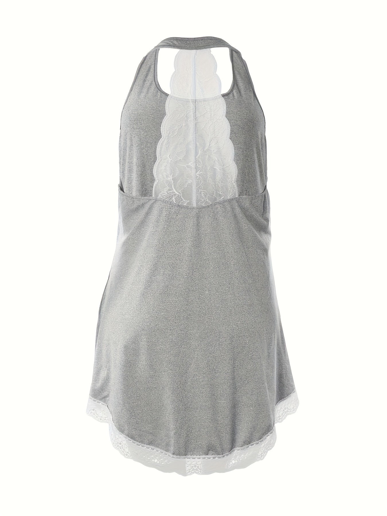 Casual Nightdress Solid Scoop Neck Contrast Lace Trim Tank Sleep Dress