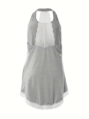 Casual Nightdress Solid Scoop Neck Contrast Lace Trim Tank Sleep Dress
