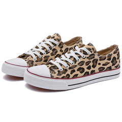 Leopard Print Flat Canvas Shoes Lace-up Non Slip Sneakers