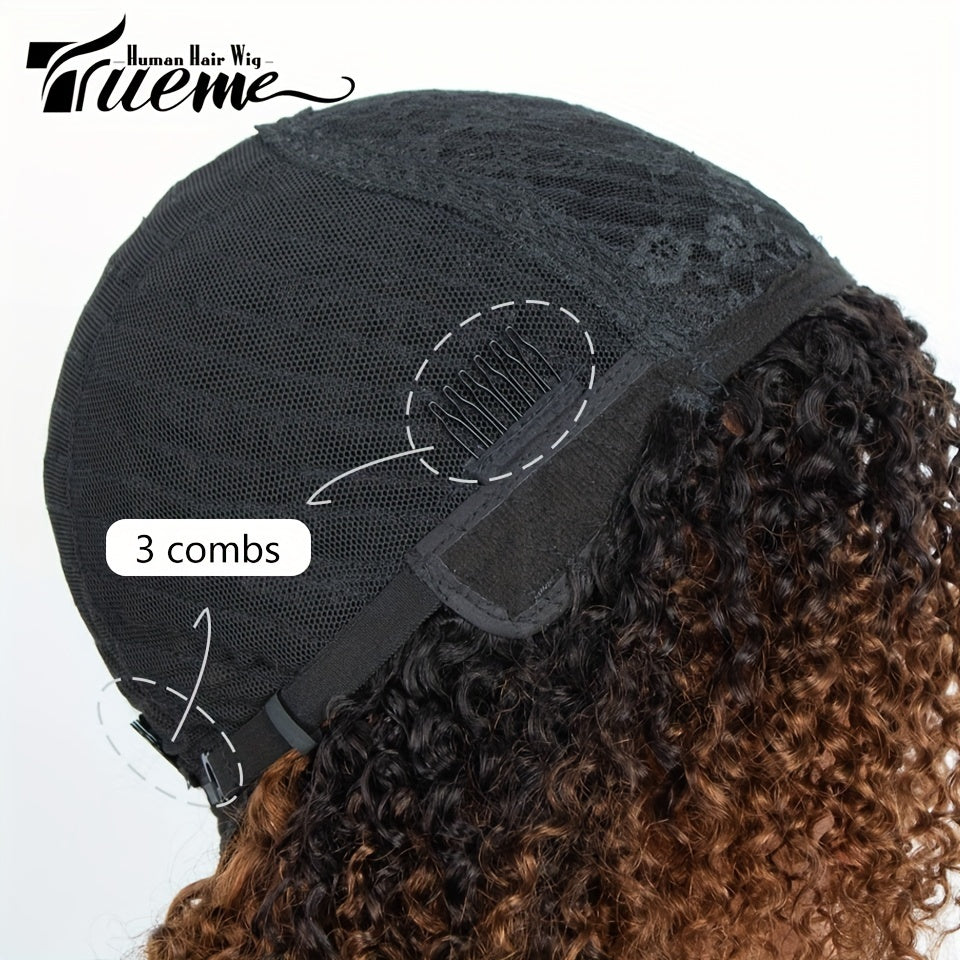 Ombre Highlights Afro Kinky Curly Bob Wig 180 Density Brazilian 4a Short Hair