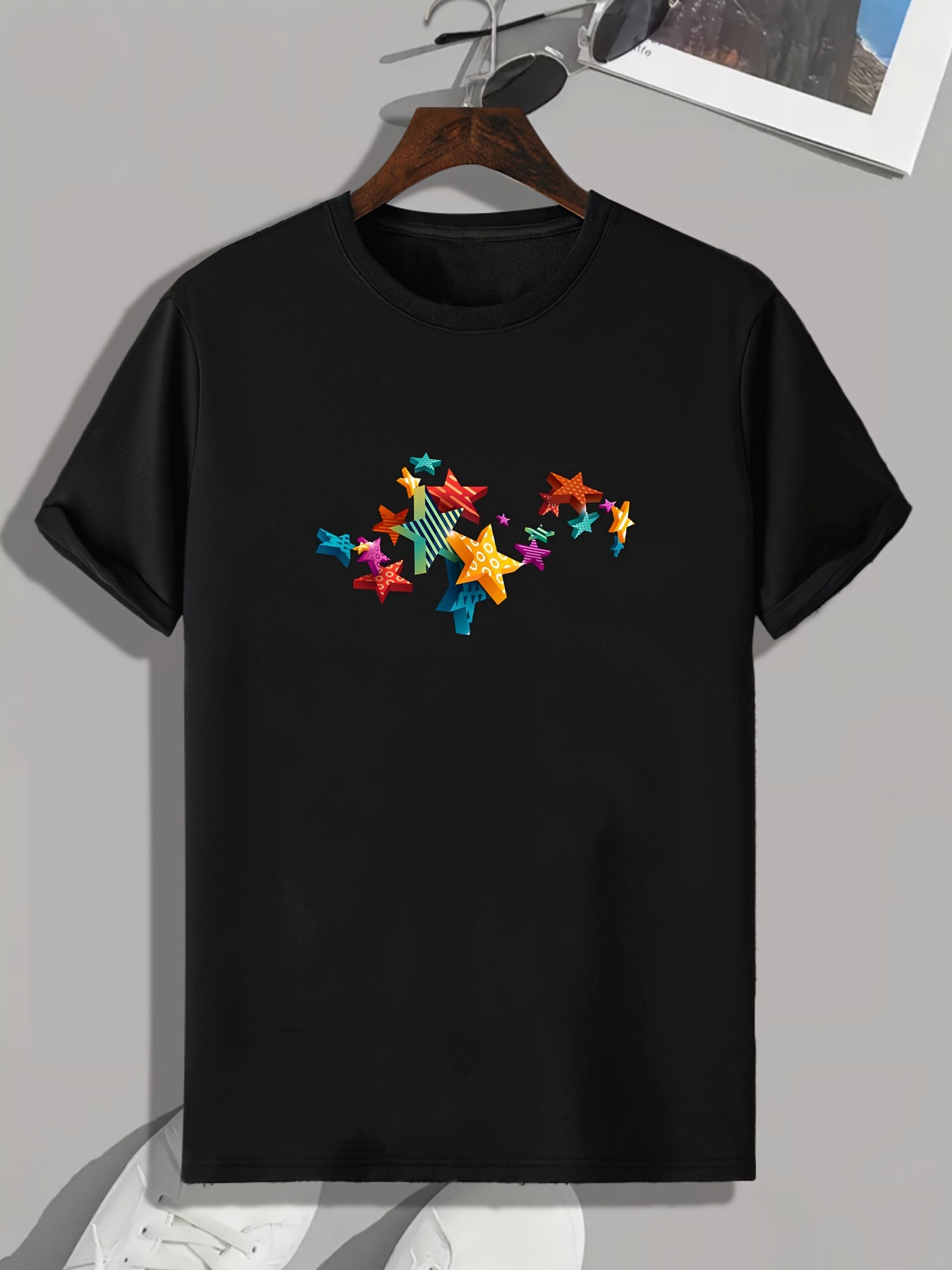 Star Pattern Print Men's Comfy Sports T-shirt Graphic Tee
