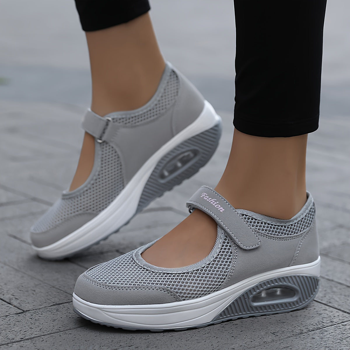 Backless Mesh Sneakers Air Cushion Slip on Walking Shoes Hook & Loop Fastener