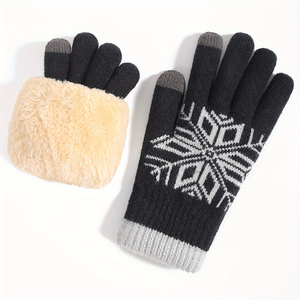 Christmas Snowflake Plush Gloves Touch Screen Warm Knitted Full Finger