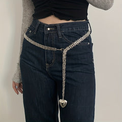 Punk Metal Heart Pendant Belly Chain Hip Hop Decorative Belt Dress Girdle