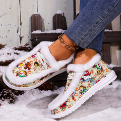 Snowman Christmas Snow Boots Warm Plush Lace-up Flat
