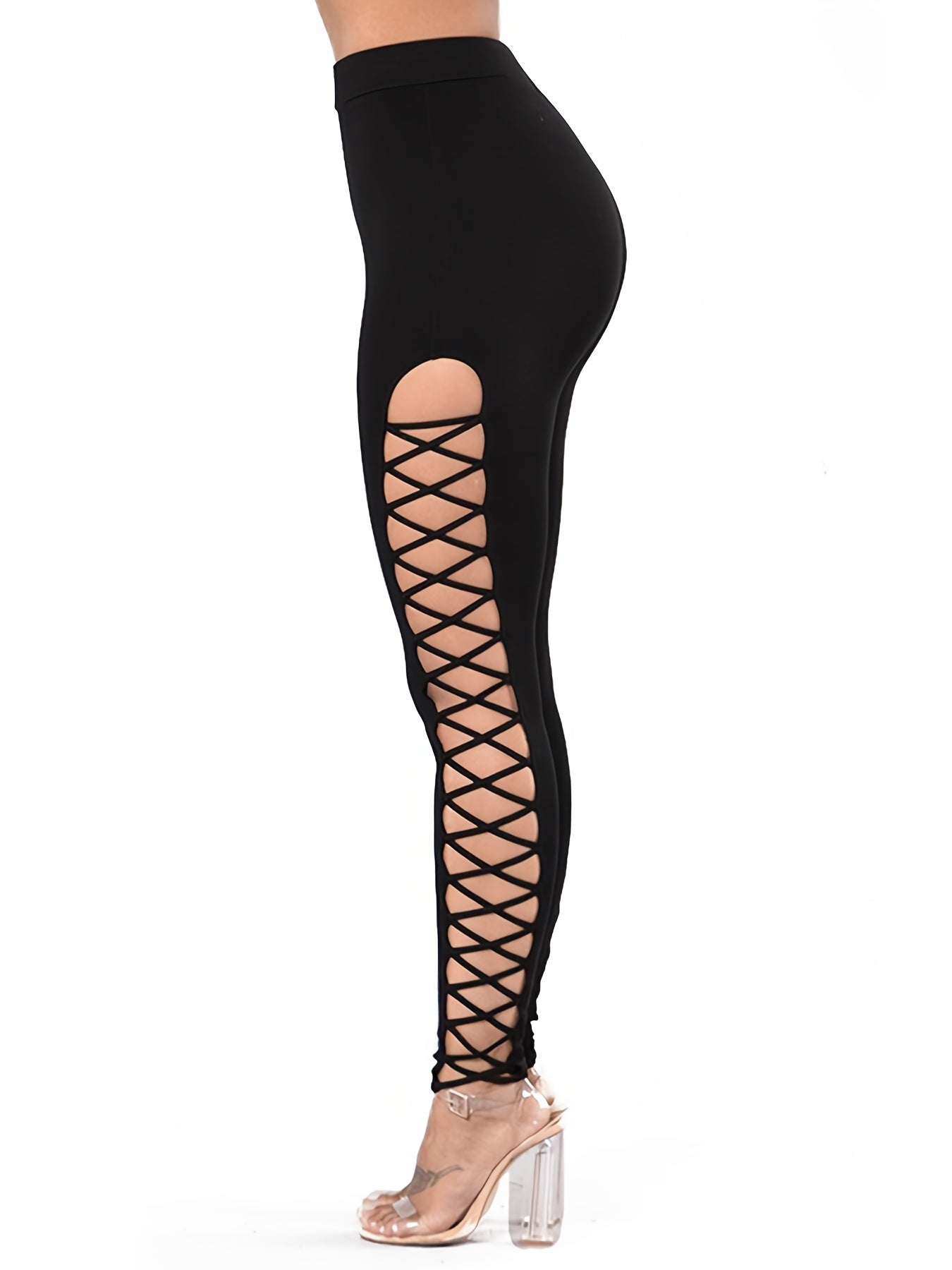 Criss Cross Cut Out Leggings Skinny Stretchy Leggings Women's Clothing
