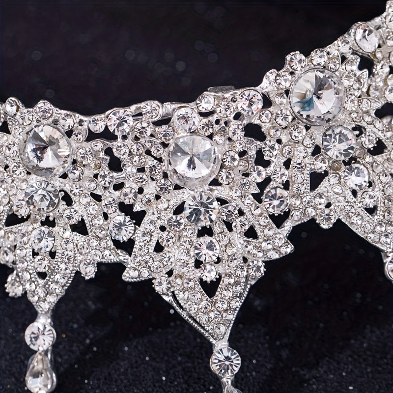 Baroque Crystal Bridal Head Jewelry Set Rhinestone Tiara Crown Earring Necklace