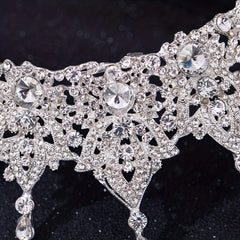 Baroque Crystal Bridal Head Jewelry Set Rhinestone Tiara Crown Earring Necklace