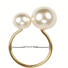 6pcs Asymmetric Pearl Napkin Rings Cast Iron Polished Metal Rings Carved Hollow