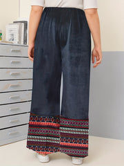 Boho Pants Women's Plus Tribal Print Wide Leg Pants