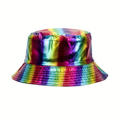 Striped Bucket Hat Hip Hop Sparkly Fisherman Cap