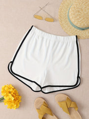Contrast Trim Elastic Waist Shorts for Women