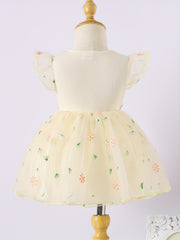 Toddler Girls Daisy Embroidered Mesh Princess Dress