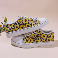 Women's Daisy Print Flat Shoes Lace Up Lightweight Non slip Shoes