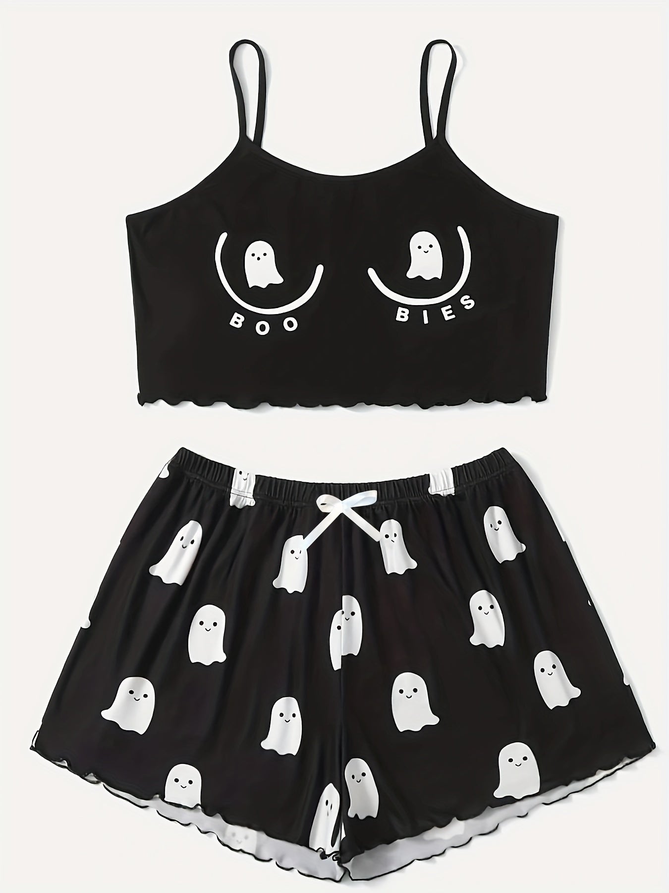 Ghost Print Pajama Set Crew Neck Cami Top & Shorts