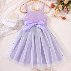 Toddler Girls Stars Mesh Overlay Belted Cami Princess Dress