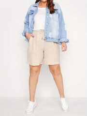 Casual Shorts Women's Plus Elastic Waist Loose Wide Leg Drawstring Sho