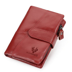 Women's Red Leather Bifold Wallet RFID Zipper Snap Closure