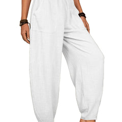 Baggy Pants With Pockets Elastic Waist Women's Clothing