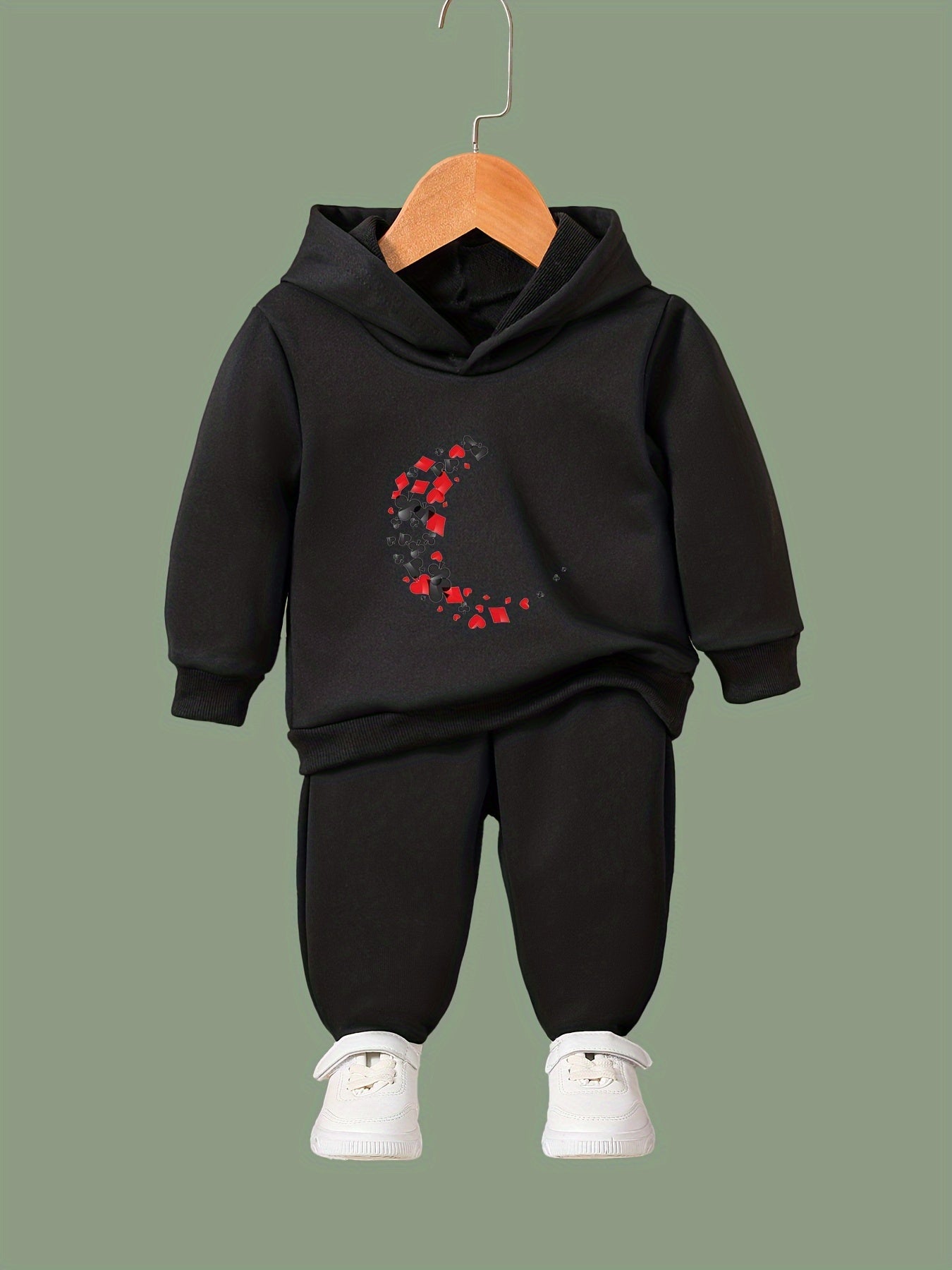 Girls 2pc Cartoon Alphabet C Pattern Long Sleeve Hooded Sweatshirt