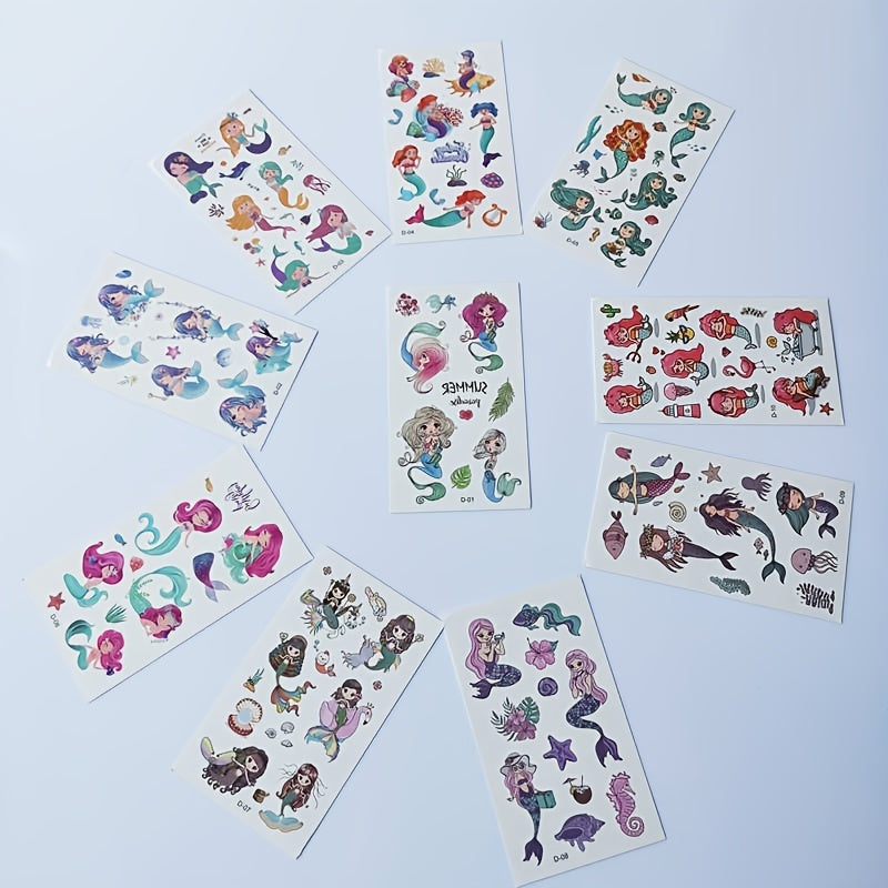 Waterproof Mermaid Tattoos for Kids - Set of 10 Sheets