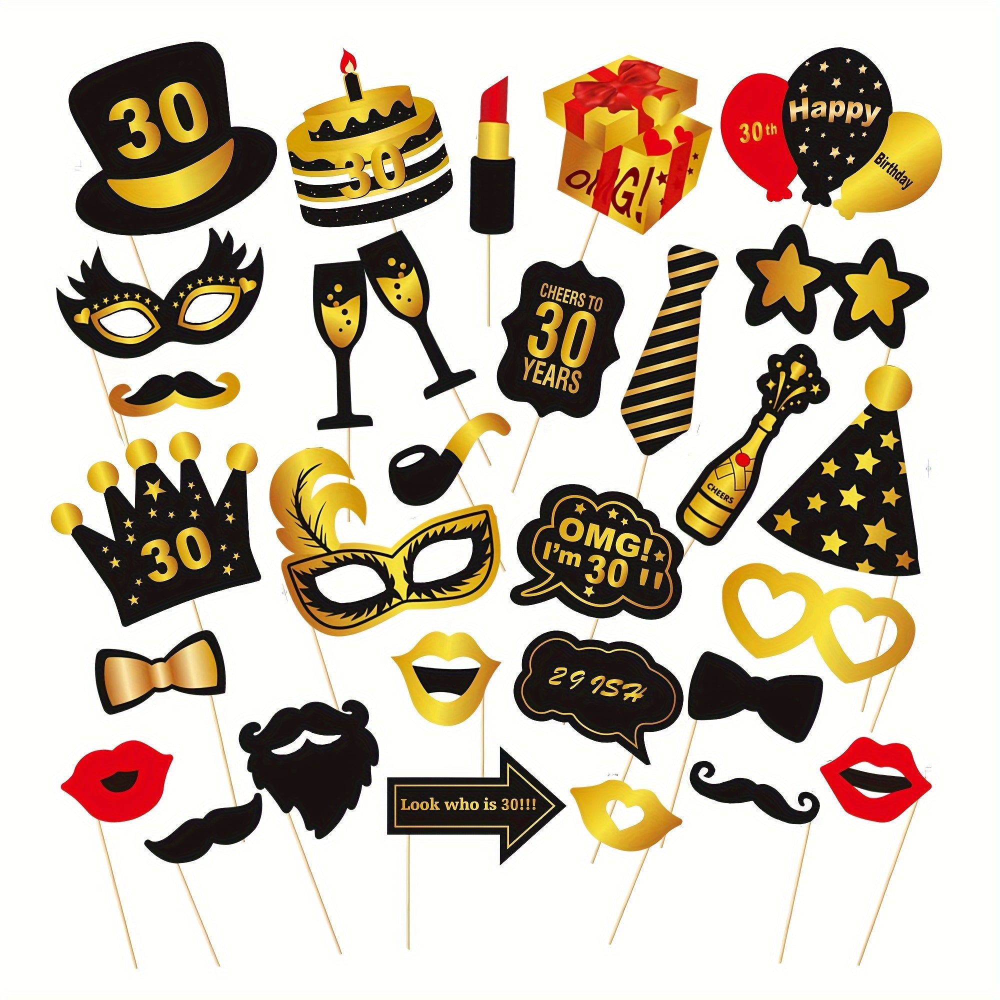 30pcs Golden Birthday Photo Props Party Decoration Shooting Supplies