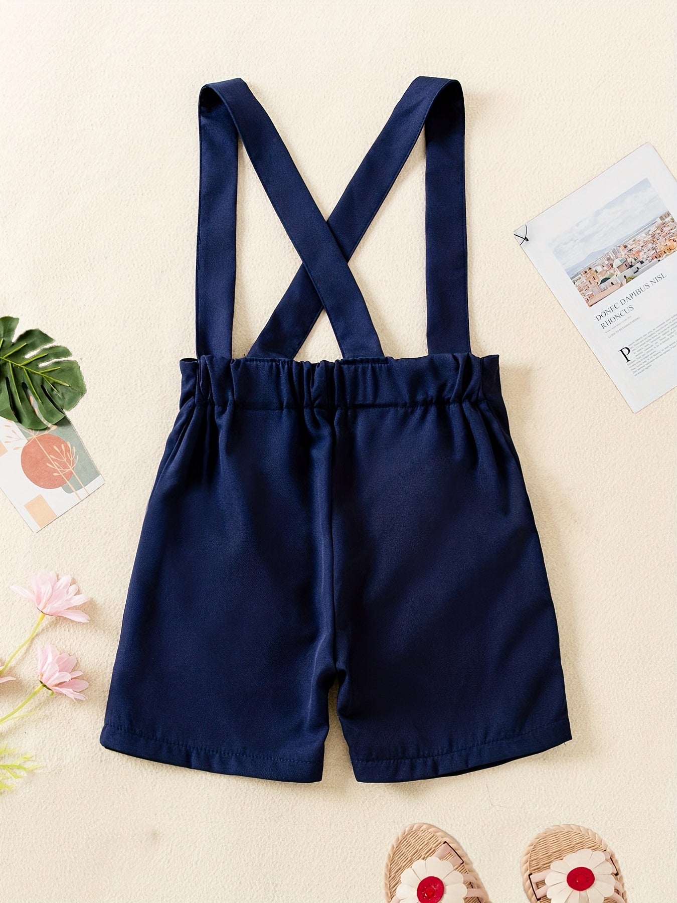 Girls Suspender Overalls Shorts with Button Decor