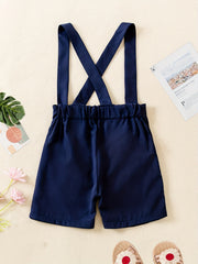 Girls Suspender Overalls Shorts with Button Decor