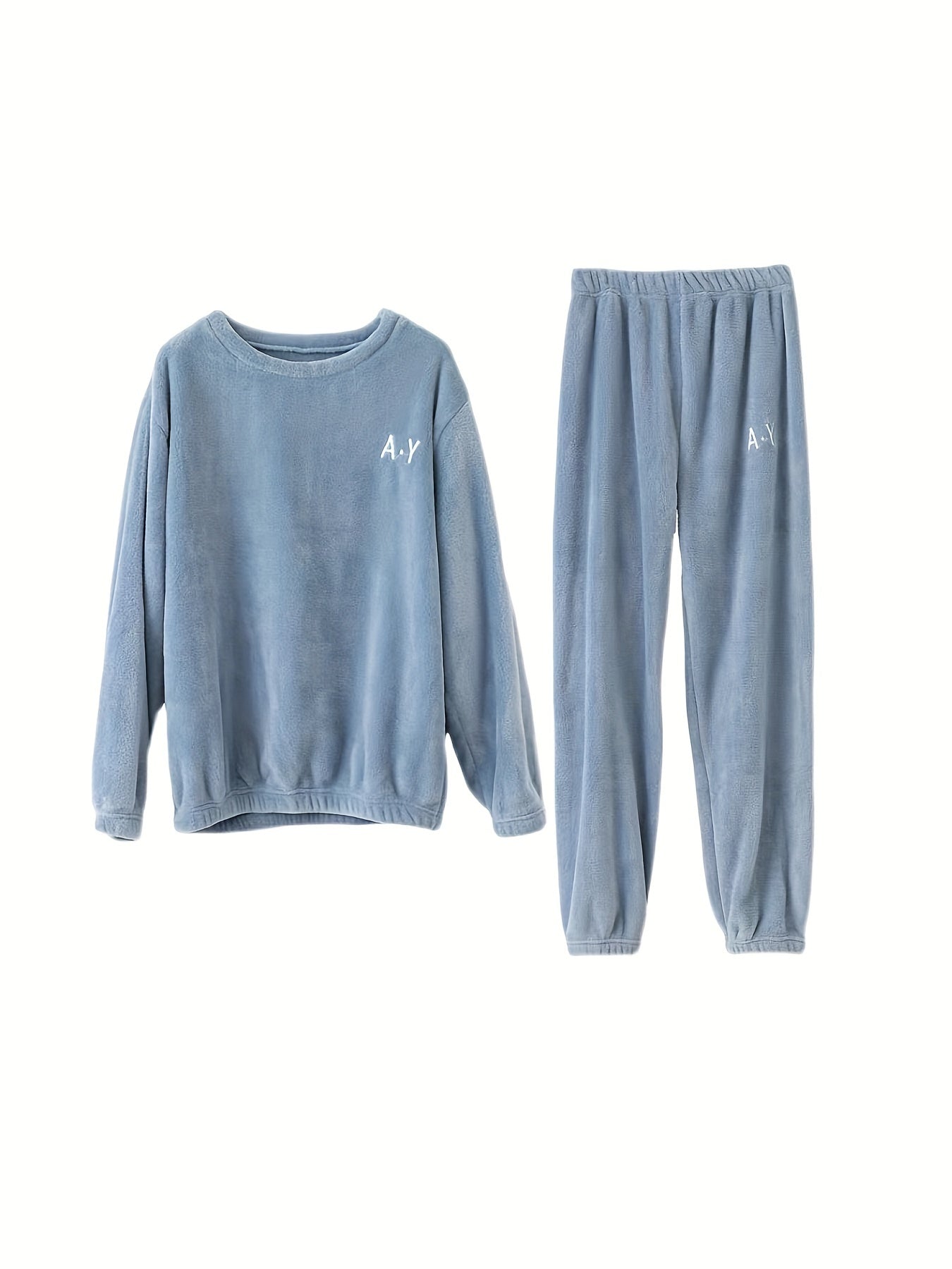 Cozy Letter Print Pajama Set with Long Sleeve Top & Elastic Waistband Pant