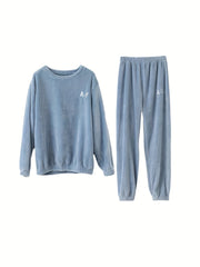 Cozy Letter Print Pajama Set with Long Sleeve Top & Elastic Waistband Pant