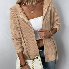 Casual Cardigan Solid Zipper Front Long Sleeve Sweater