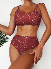 Polka Dots Print Tie Shoulder 2 Piece Set Bikini Swimsuit