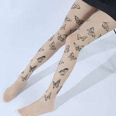 Butterfly Pattern High Waist Pantyhose Semi Sheer Stockings