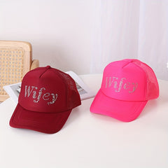 Rhinestone Wifey Y2K Trucker Hat Candy Mesh Baseball Cap