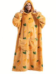 Women's Plus Size Orange Pattern Flannel Hoodie Nightgown