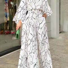 Floral Print Belt Halter Jumpsuit Long Sleeve Waist Tie Summer Jumpsuit