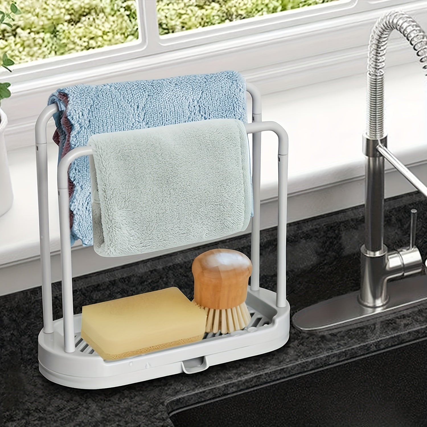 Kitchen Sponge Holder Dishcloth Hook Sink Rack Tray Organizer