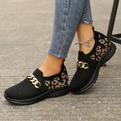 Women's Mesh Leopard Pattern Running Shoes Lightweight Soft Non slip Sneakers