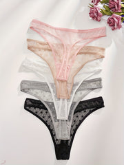 5pcs Star Pattern Mesh Thongs Semi-sheer Intimates Women's Lingerie
