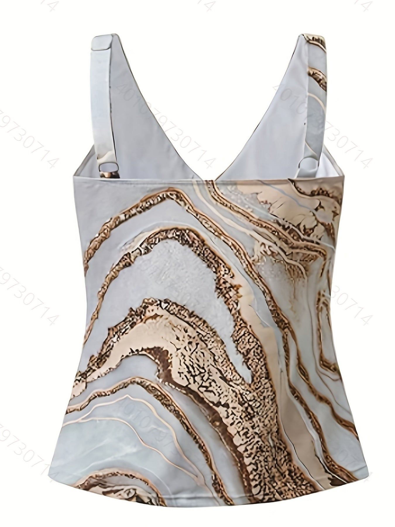 Women's Plus Marble Print Tankini Set with Wrap Cross Front Tank Top & Shorts