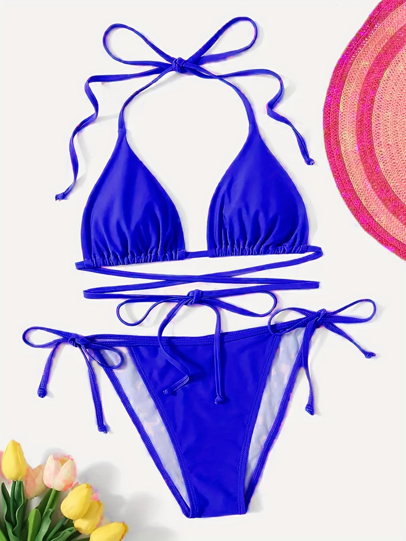 Halter V Neck Bikini Set High Cut Two Piece Swimsuit Women's Swimwear