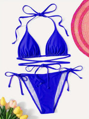 Halter V Neck Bikini Set High Cut Two Piece Swimsuit Women's Swimwear