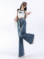 Wide Leg Straight Jeans Non Stretch Slash Pockets